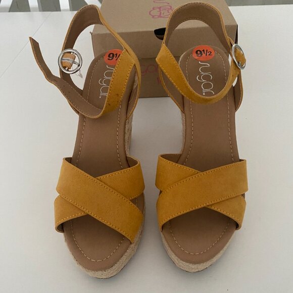 Sugar Barbie Mustard Strap Cork Wedges - Picture 4 of 7